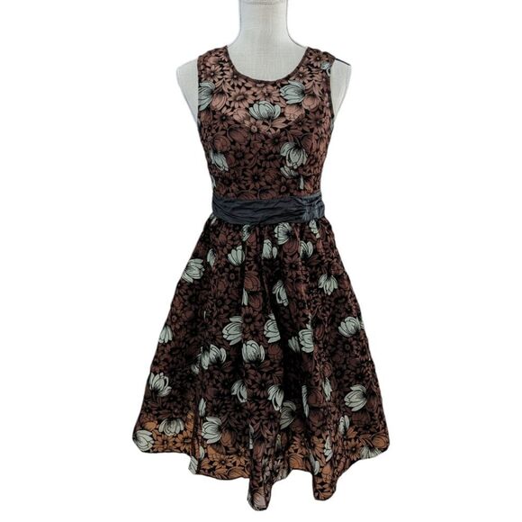 Anthropologie Frock by Tracy Reese Chrysanthemum Tea Dress Silk - Brown Sz 2 NWT - Picture 1 of 8